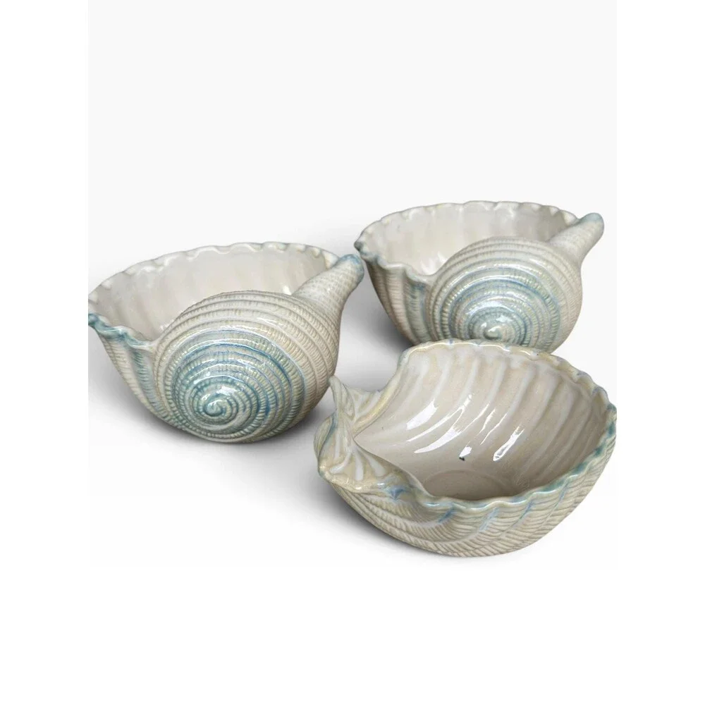 Set of 3 sea shell ceramic bowls planters by Shoreline Collection